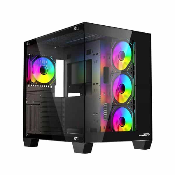 Gabinete gamer Sentey A35 PWM ATX 4 fans ARGB vidrio templado negro A35PWM-BLK