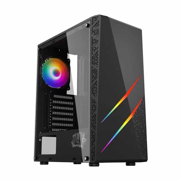 Gabinete Raptor Blaze Force TG Mid-Tower 1 fan RGB con botón de control