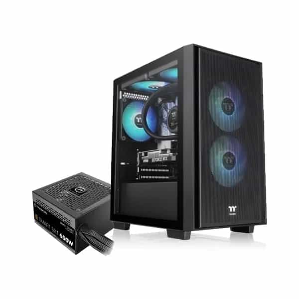 Gabinete Thermaltake Versa H16TG M-ATX con fuente 650W y 3 ventiladores ARGB