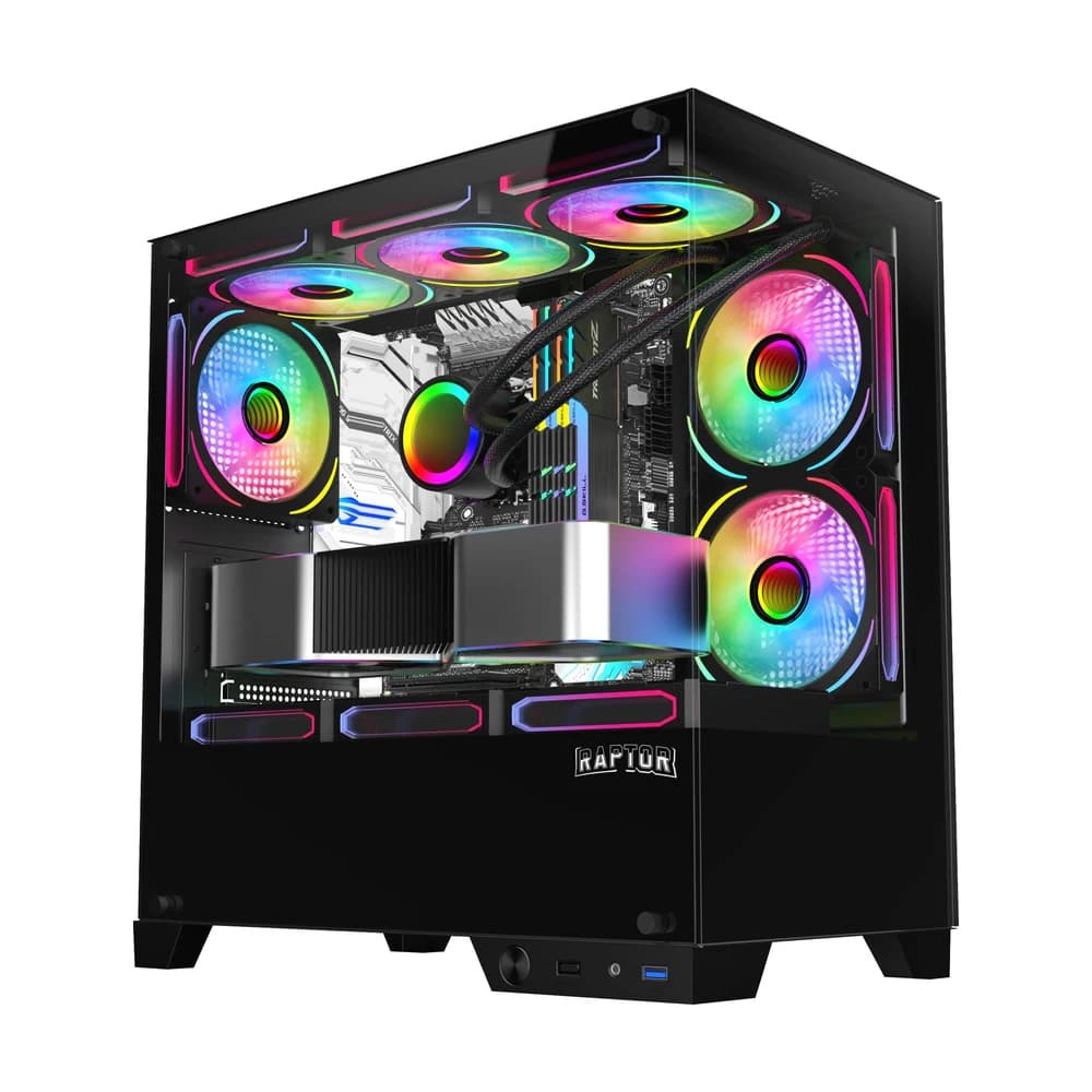 Gabinete Raptor Thunder Strike TG x2 Mid-Tower RGB Fan x1 Black