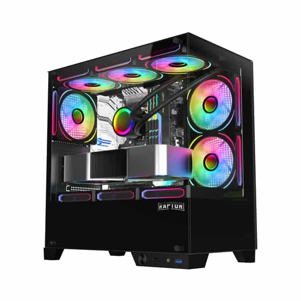 Gabinete Raptor Thunder Strike TG x2 Mid-Tower RGB Fan x1 Black