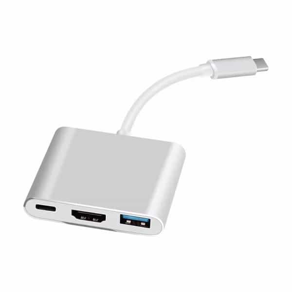 Hub USB-C 3 en 1 Foxbox con USB 3.0, HDMI 4K y Type-C 87W GNR-HB3BX-100