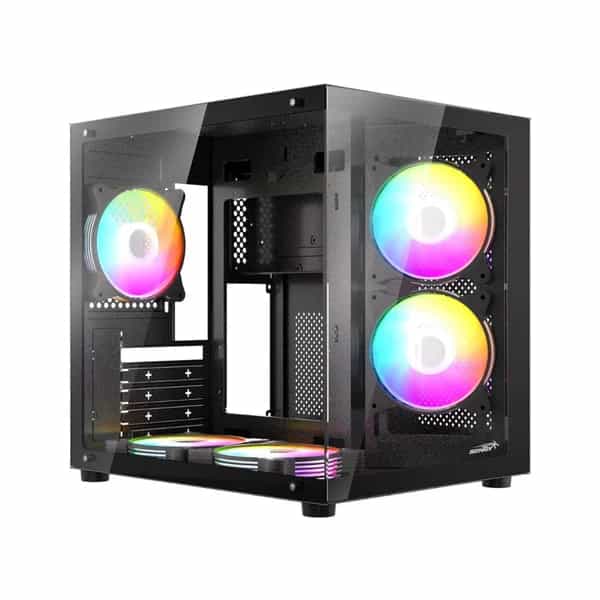 Gabinete gamer Sentey A8 Zeus Micro ATX doble cámara 5 fans ARGB negro ZEUS-BLKA