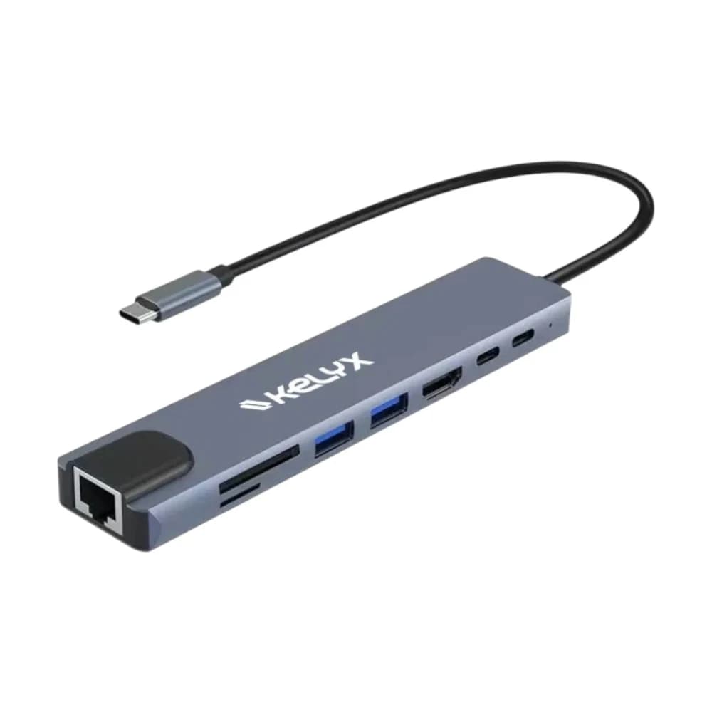 Hub Kelyx 8en1 Type C HDMI SD USB 2.0 x2 / USB 3.0 x2 RJ45