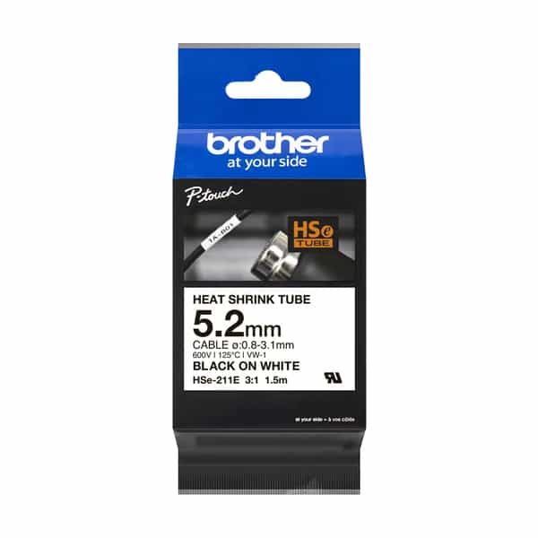 Cinta termocontraíble para rotuladora Brother HSE211E 5.2mm Blanco/Negro