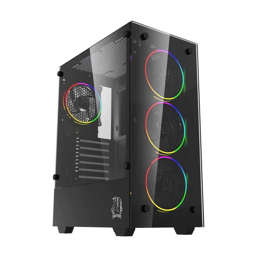 Gabinete Raptor Sentinel TG Mid-Tower 4 fans RGB con control por botón