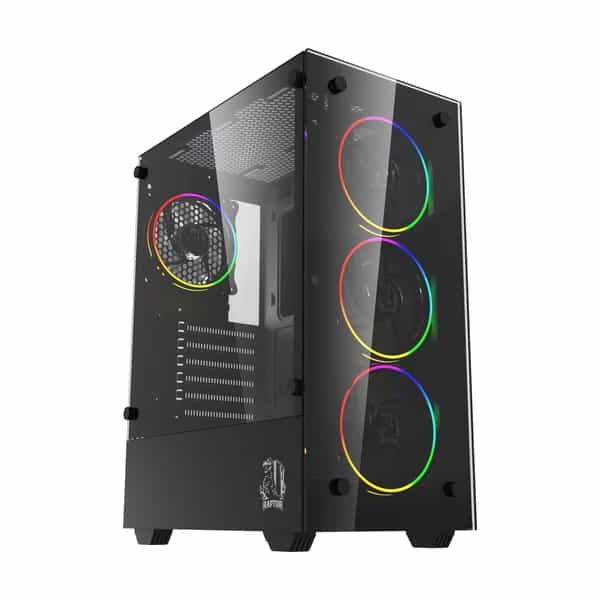 Gabinete Raptor Sentinel TG Mid-Tower 4 fans RGB con control por botón