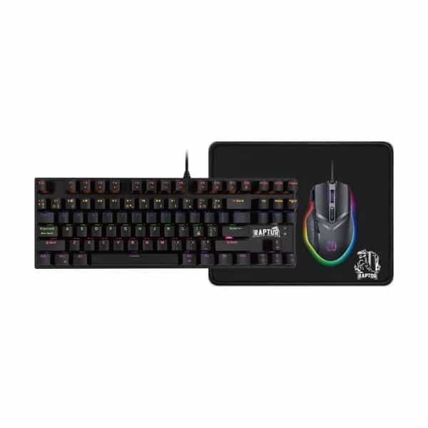 Combo Gamer Raptor Teclado Mecánico 87 teclas + Mouse RGB 7200dpi + Mouse Pad S