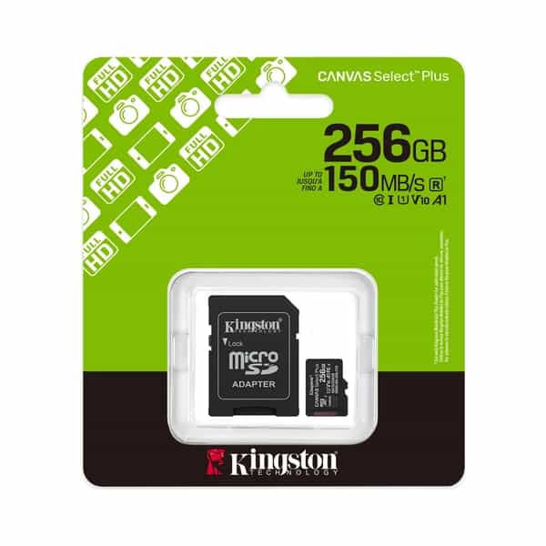 Tarjeta de Memoria Kingston Canvas Select Plus MicroSDXC 256GB Gen3 A1 150MB/s con adaptador