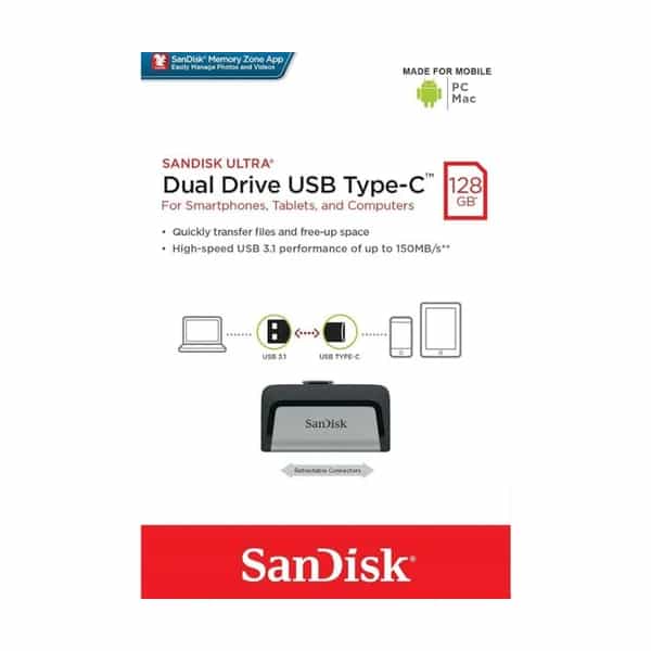 Pendrive SanDisk Ultra Dual Drive 128 GB USB-C y USB-A 3.1 SDDDC2-128G-G46