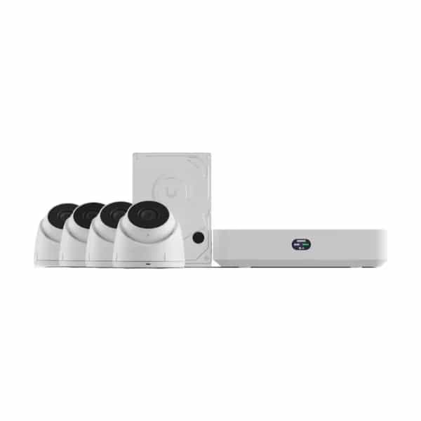 Compact UniFi Protect NVR Kit, includes (1) UniFi Protect NVR Instant with (4) G5 Turret Ultra cameras and (1) 1TB HDD, delivering an all-in-one solution for fast and effortless setup