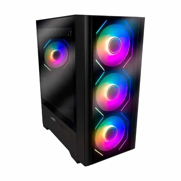 Gabinete gamer Sentey T10 Micro ATX mesh 4 fans ARGB vidrio templado negro T10-SF