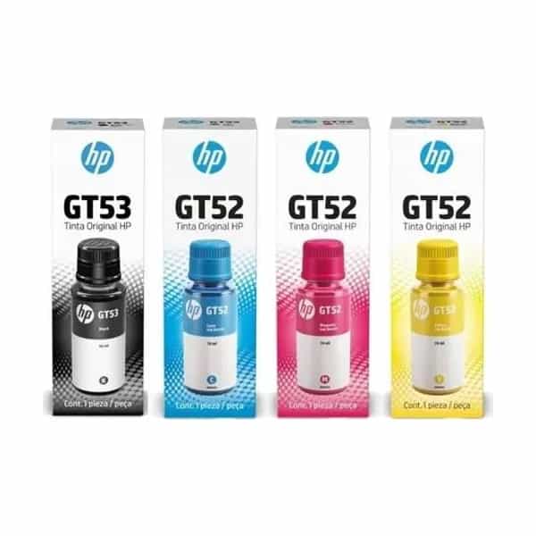 Combo de 4 botellas de tinta HP GT53 negra y GT52 cian, magenta y amarillo 9F3N4AL