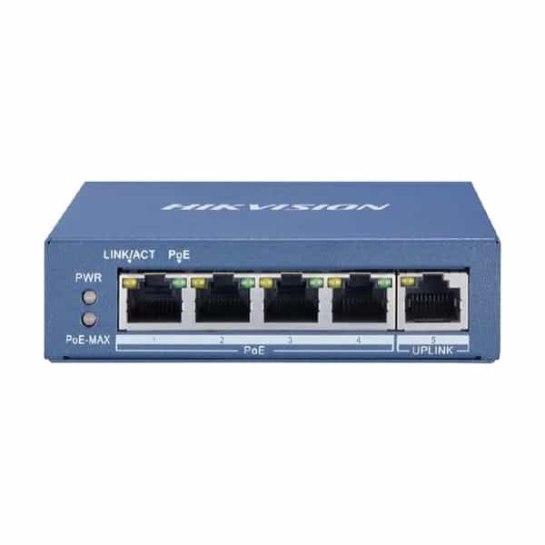 Switch PoE Hikvision 5 puertos Gigabit 4 PoE 60W DS-3E0505P-E