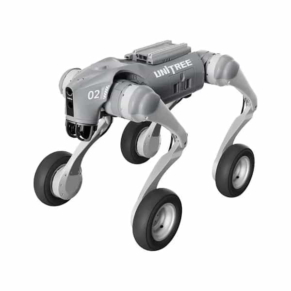 Perro robot con ruedas Unitree Go2-W U2 cuadrúpedo híbrido con IA