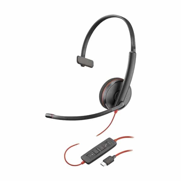 Auriculares monoaurales USB-C Poly Blackwire 3210 + adaptador USB-C/A Bulk - 8X214A6