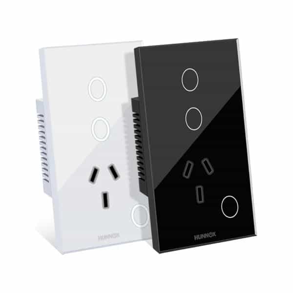 Tomacorriente con tecla Hunnox Smart táctil 2 canales Negro