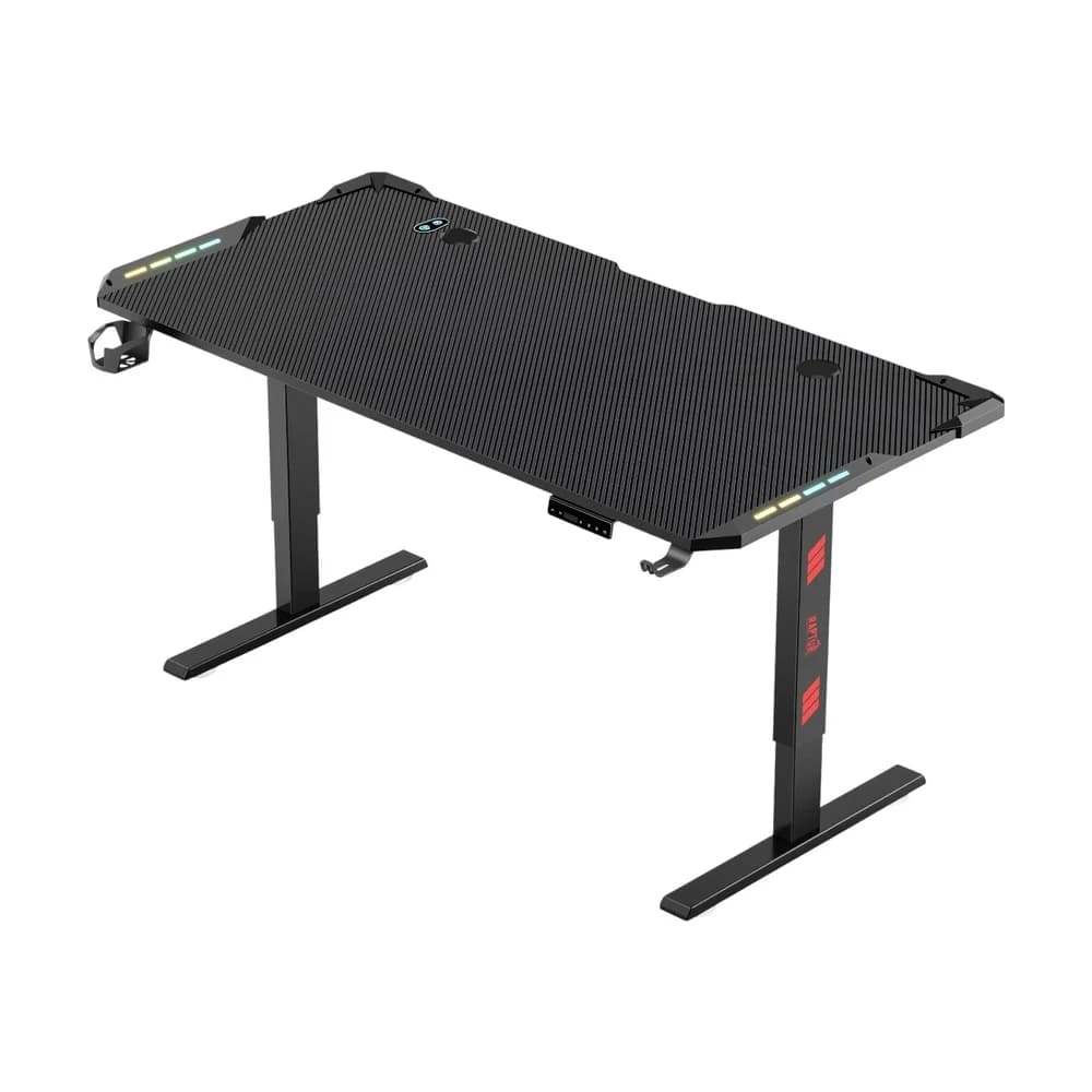 Escritorio gamer Raptor Glow Station RGB con elevación hasta 80kg, portavasos y porta auricular