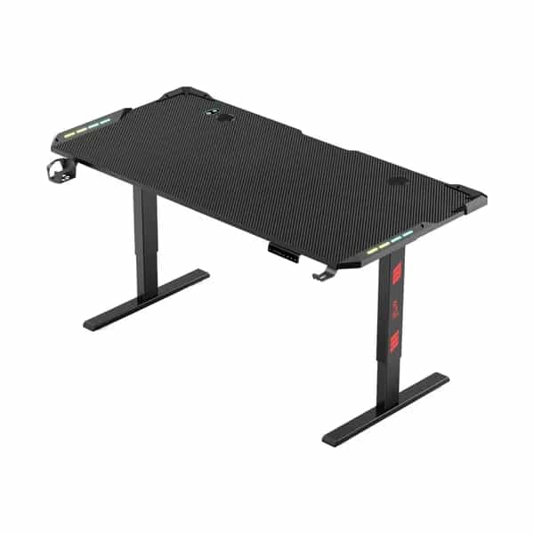 Escritorio gamer Raptor Glow Station RGB con elevación hasta 80kg, portavasos y porta auricular