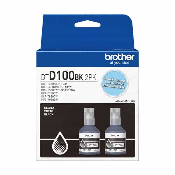 Botella de tinta Brother BTD100 Negra Pack de 2