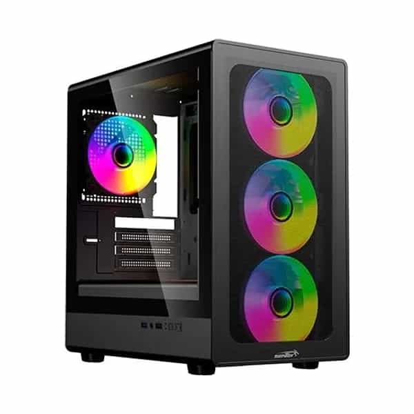 Gabinete gamer Sentey M25 Mantis mesh 4 fans ARGB vidrio templado negro MANTIS-BLKA