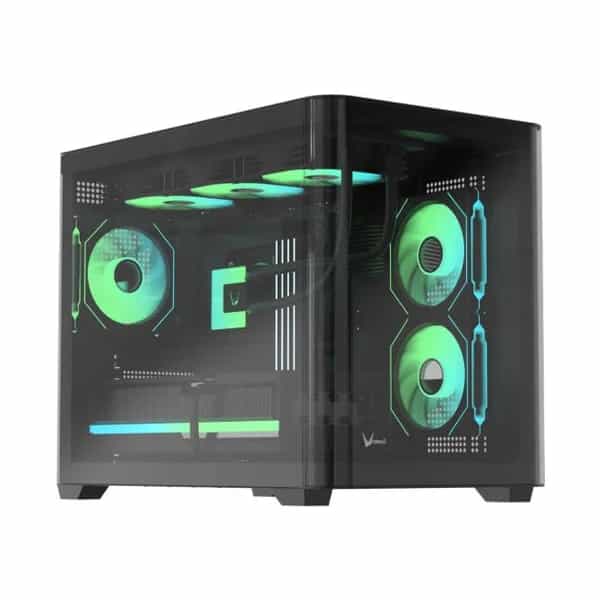 Gabinete gamer Formula V Line Crystal U2M Floe Black M-ATX 3 ventiladores sin controladores RGB