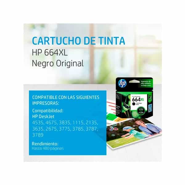 Cartucho Hp Deskjet 1115 2136 Original 664xl Negro 664xl