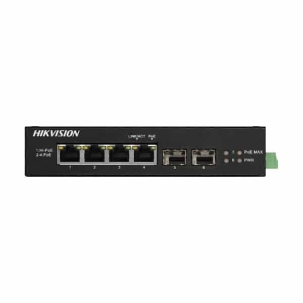 Switch PoE industrial Hikvision 4 puertos Gigabit + 2 SFP DS-3T0506HP-E/HS