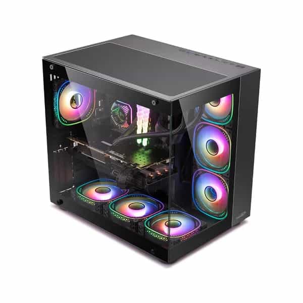 Gabinete gamer Sentey A40 mesh lateral acrílico 7 fans ARGB negro GS-8200