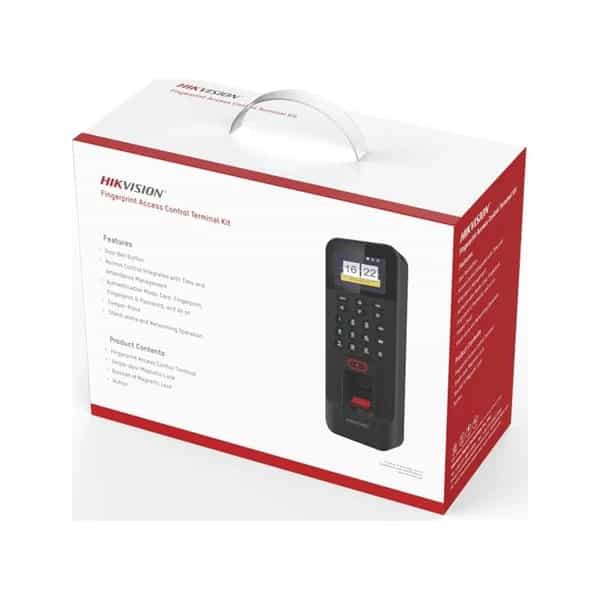 Kit de control de acceso Hikvision huella y Mifare con cerradura magnética y botón DS-KAS261