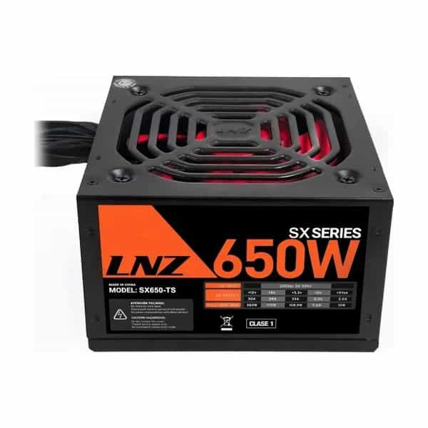 Fuente de alimentación LNZ 650W ATX PFC activo negra con fan LED rojo SX650-TS