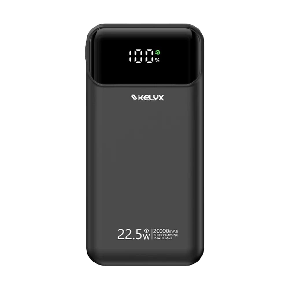 Power Bank Kelyx Slim 20000mAh Type-C + USB + Lightning carga rápida 22.5W Black