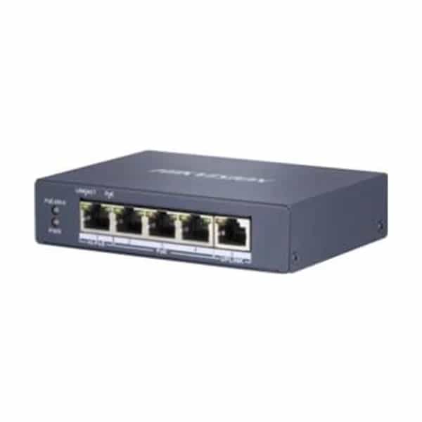 Switch Hikvision 4 puertos Gigabit PoE + 1 Gigabit RJ45 Hi-PoE 60W DS-3E0505HP-E