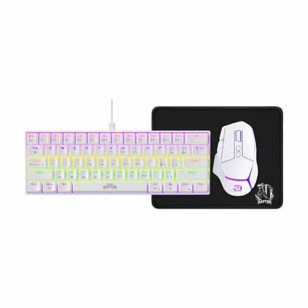 Combo Gamer Raptor Teclado Mecánico 68 teclas White + Mouse RGB 8000dpi White + Mouse Pad S