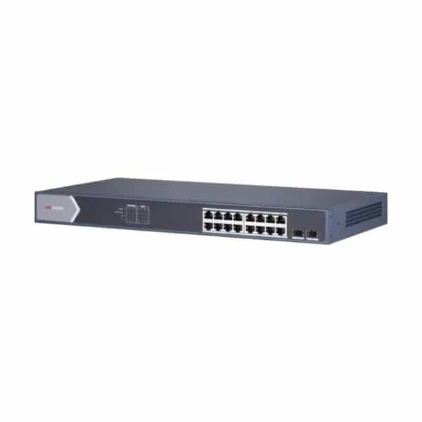 Switch PoE Hikvision 16 puertos Gigabit PoE + 2 SFP DS-3E0518P-E/M (B)
