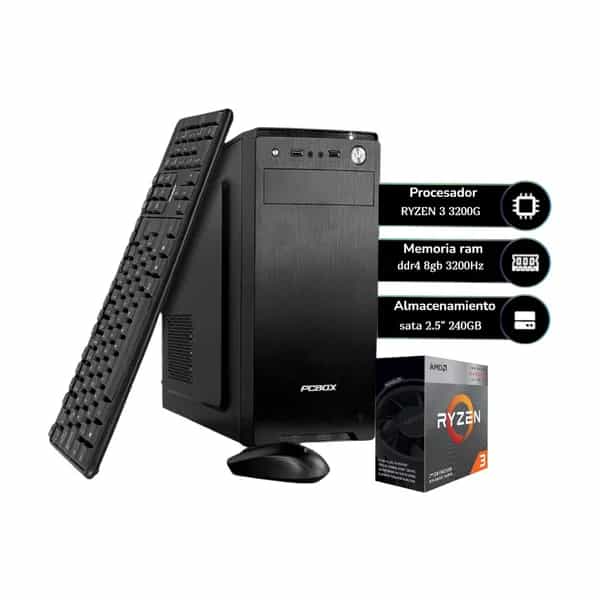 PC PCBox AMD Ryzen 3 3200G 8GB SSD 240GB Windows 11 Home + teclado y mouse