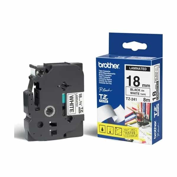 Cinta para rotuladora Brother TZE241 18mm Negro/Blanco