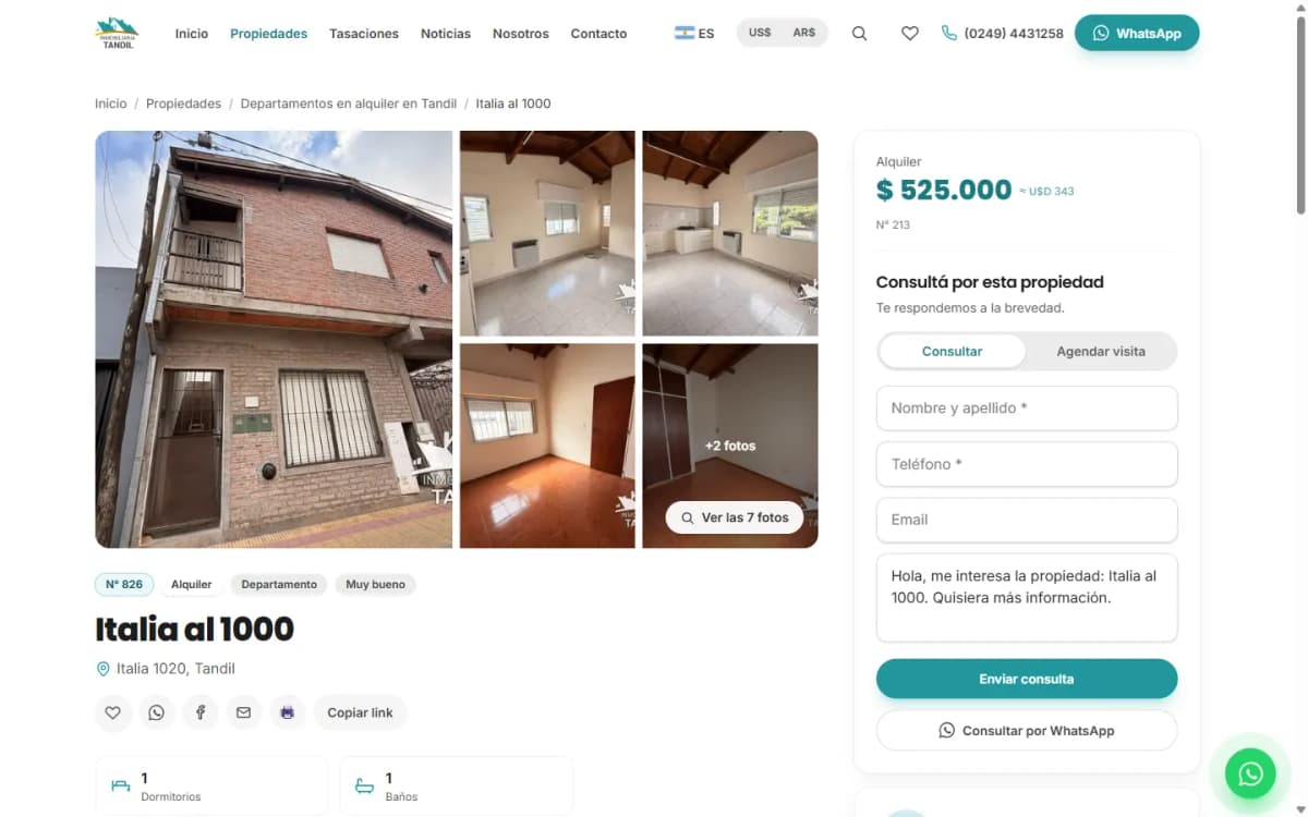 Inmobiliaria Tandil, Ficha de una propiedad — escritorio