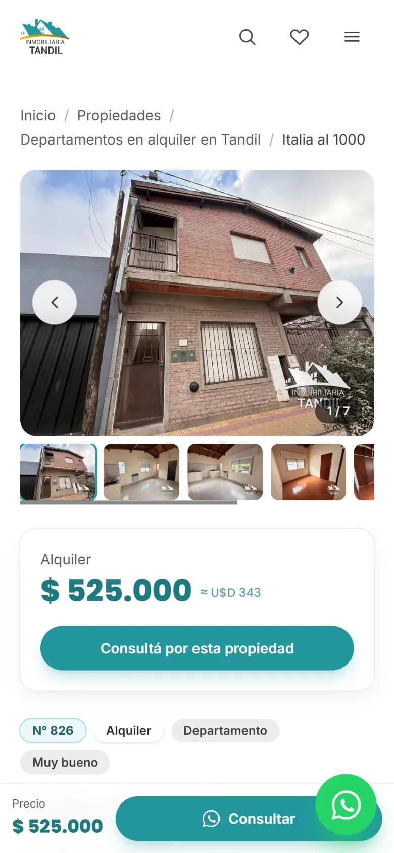 Inmobiliaria Tandil, Ficha de una propiedad — celular
