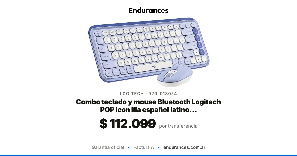 Combo teclado y mouse Bluetooth Logitech POP Icon lila español latino ...
