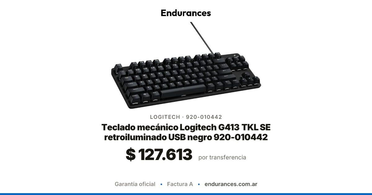 Teclado mecánico Logitech G413 TKL SE retroiluminado USB negro 920-010442